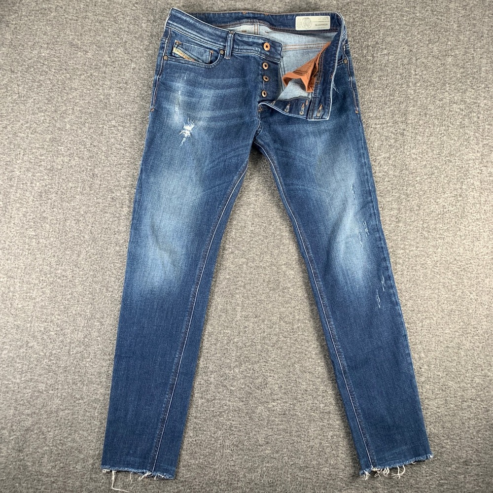 Diesel Sleenker Jeans Men 33x30 Slim Skinny Frayed Distressing Rocker Biker